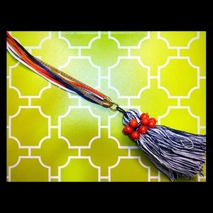 Long fabric tassel necklace